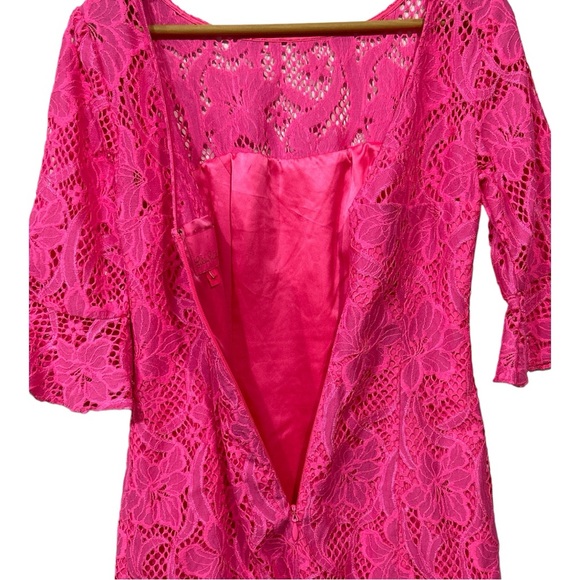 Lilly Pulitzer Allyson Dress Pink Lace Bell Sleeve Mini Dress New Sz 0 / Small - Picture 9 of 11